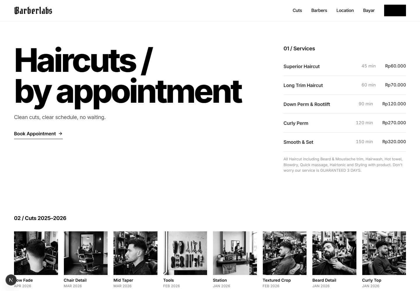 Preview BarberLabs Booking & Operations, web-app untuk Barbershop, Local Service.