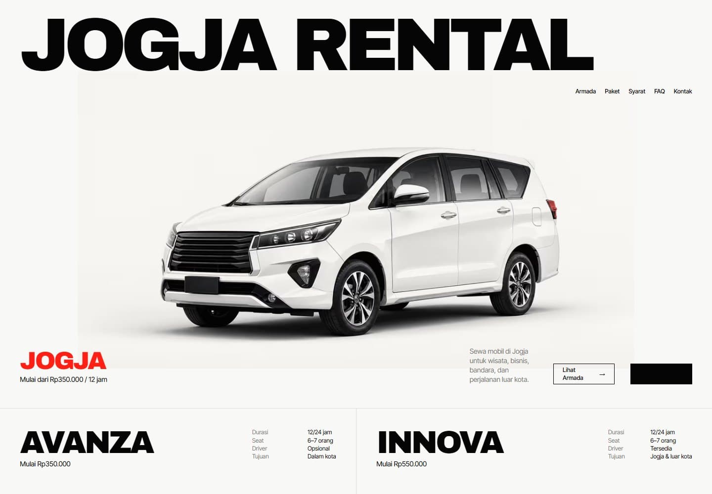 Preview JogjaRental Lead & Fleet Platform, web-app untuk Car Rental, Travel.